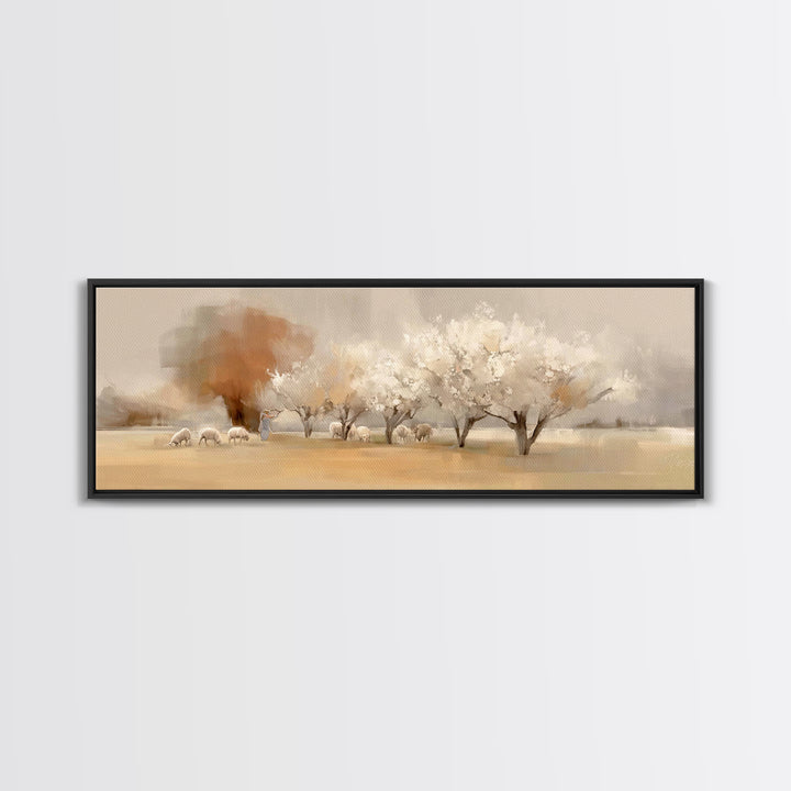 Eternal Shepherd Glow | Framed Canvas Print | Christian Art | Panoramic Print | Jesus Painting | Christmas Art | Christian Wall Art