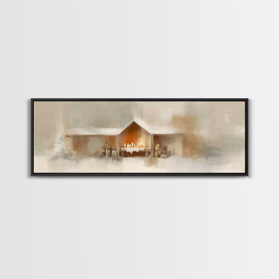 Humble Stable Offering - Framed Canvas Print - Christian Wall Art - Panoramic Painting - Christian Art Canvas - Christmas Art - Sacred Art