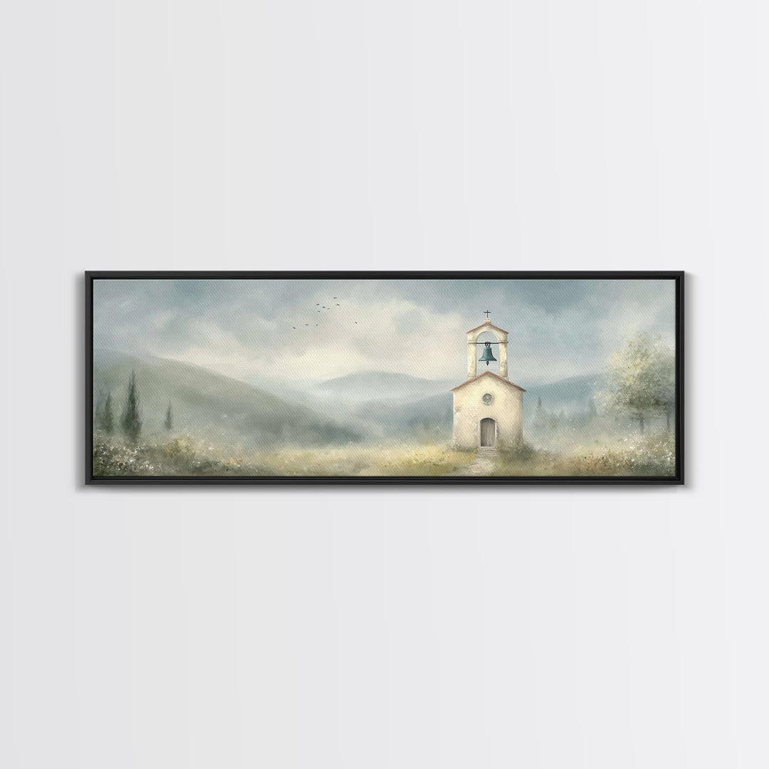Chapel Morning Light - Framed Canvas Print - Christian Wall Art - Christian Art Canvas - Panoramic Art - Christian Painting - Christmas Art