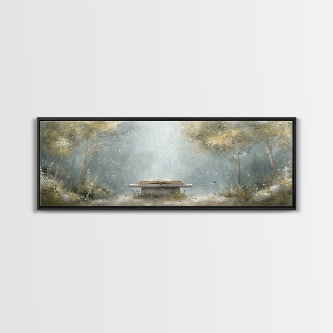 Heavenly Scripture Glow, Framed Canvas Print, Panoramic Wall Art, Christian Art Canvas, Christian Painting, Christian Wall Art, Christmas A