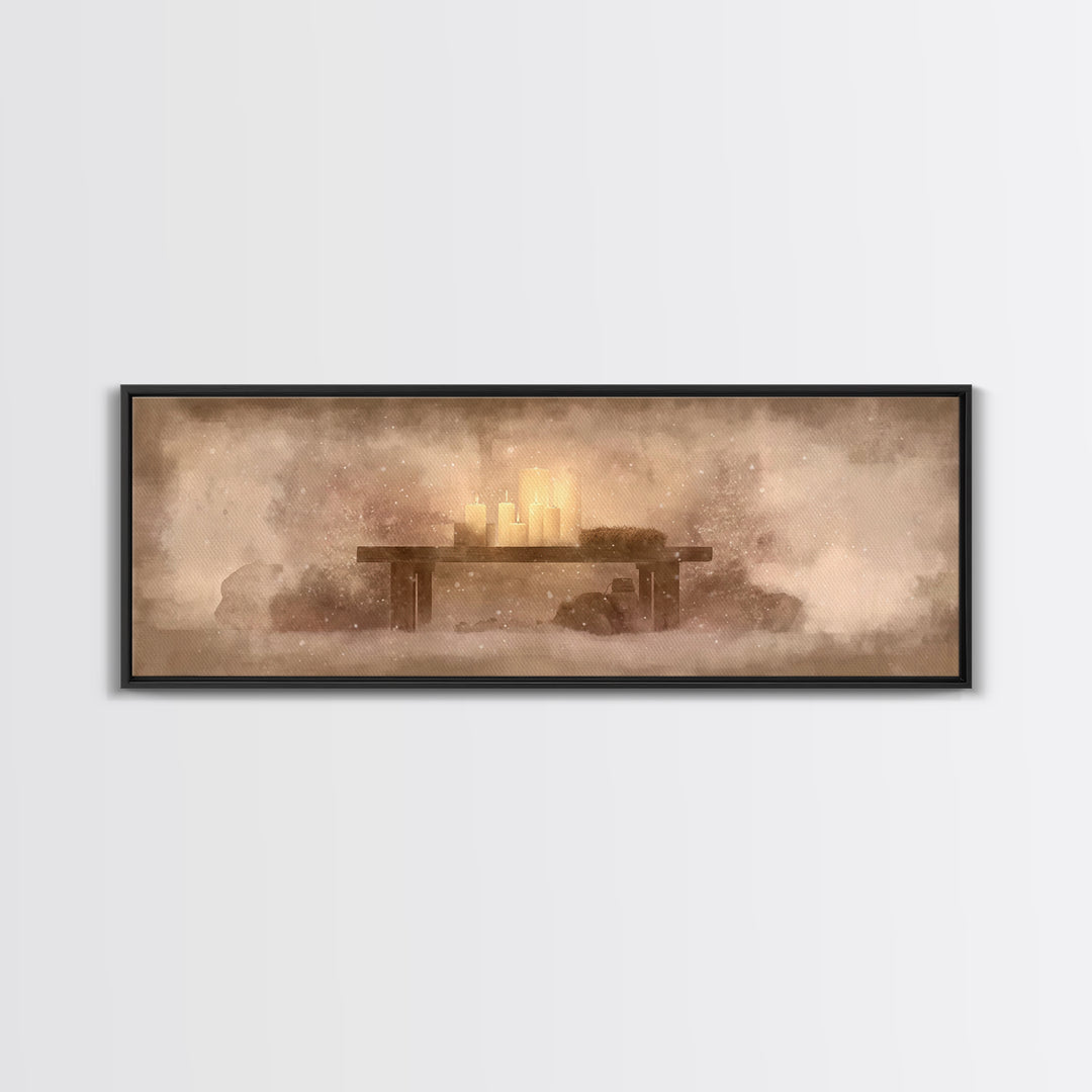 Silent Manger Glow – Framed Canvas Print – Panoramic Art – Christian Wall Art – Christian Art Canvas – Christmas Art – Christian Christmas