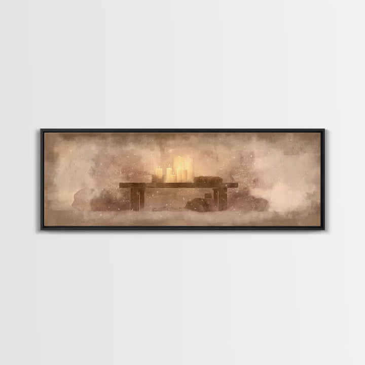 Silent Manger Glow – Framed Canvas Print – Panoramic Art – Christian Wall Art – Christian Art Canvas – Christmas Art – Christian Christmas