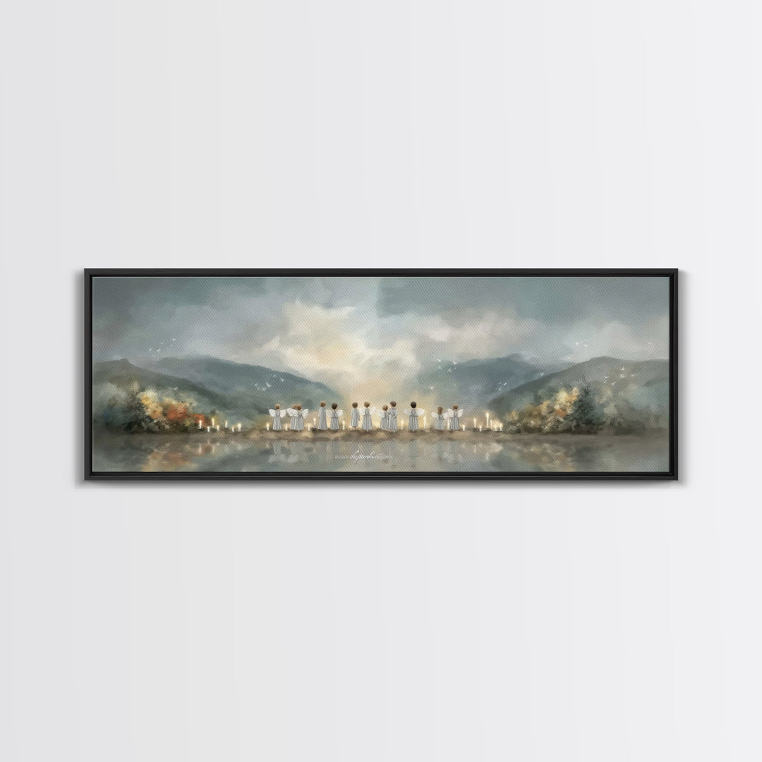 Angels Of Morning - Framed Canvas Print - Panoramic Art - Christian Wall Art - Christian Art Canvas - Christian Painting - Christmas Art