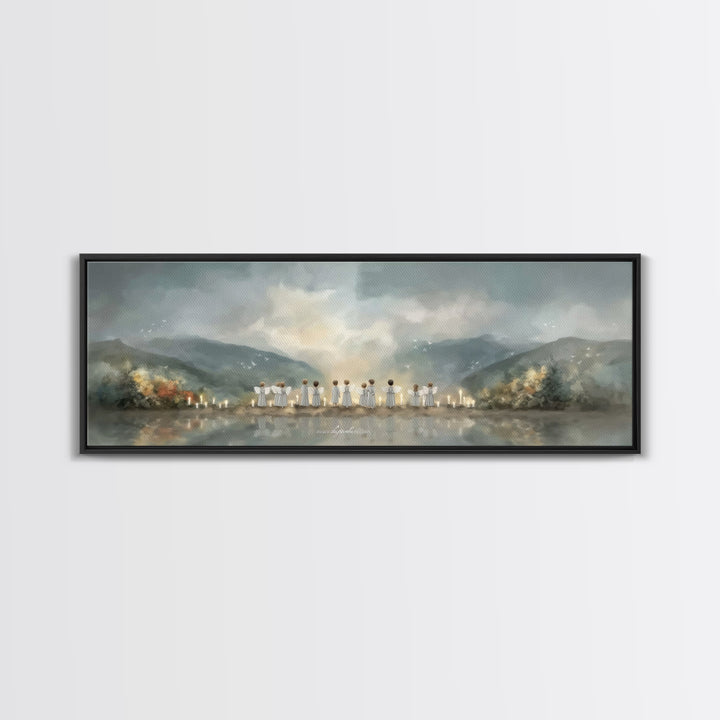 Angels Of Morning - Framed Canvas Print - Panoramic Art - Christian Wall Art - Christian Art Canvas - Christian Painting - Christmas Art