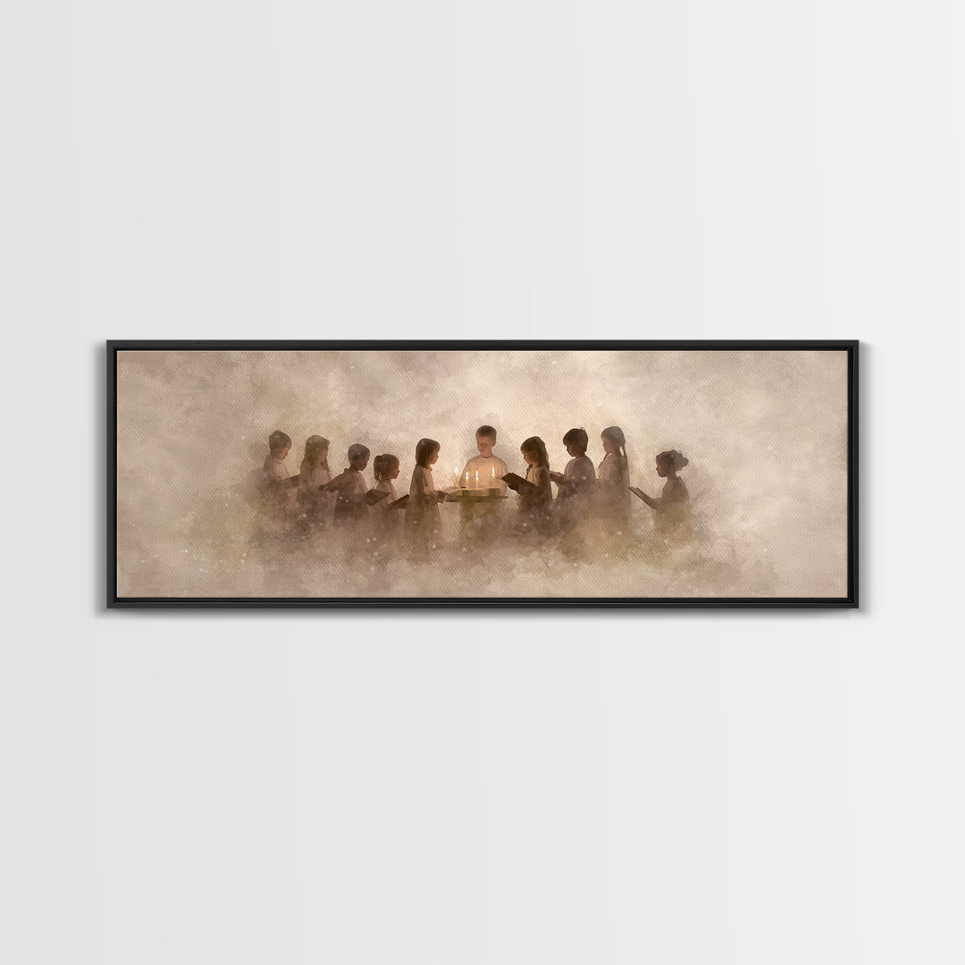 Candle Choir Blessing | Framed Canvas Print | Panoramic Wall Art | Christian Art Canvas | Christian Painting | Christmas Art | Christian Wa