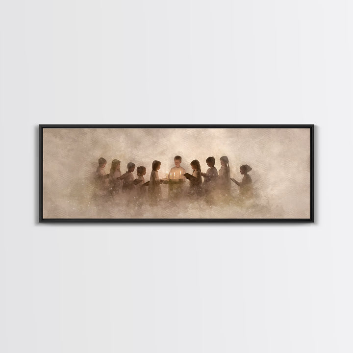 Candle Choir Blessing | Framed Canvas Print | Panoramic Wall Art | Christian Art Canvas | Christian Painting | Christmas Art | Christian Wa