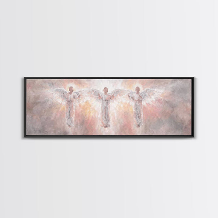 Radiant Angel Trio – Framed Canvas Print – Panoramic Wall Art – Christian Art Canvas – Christian Painting – Christmas Art – modern Christia