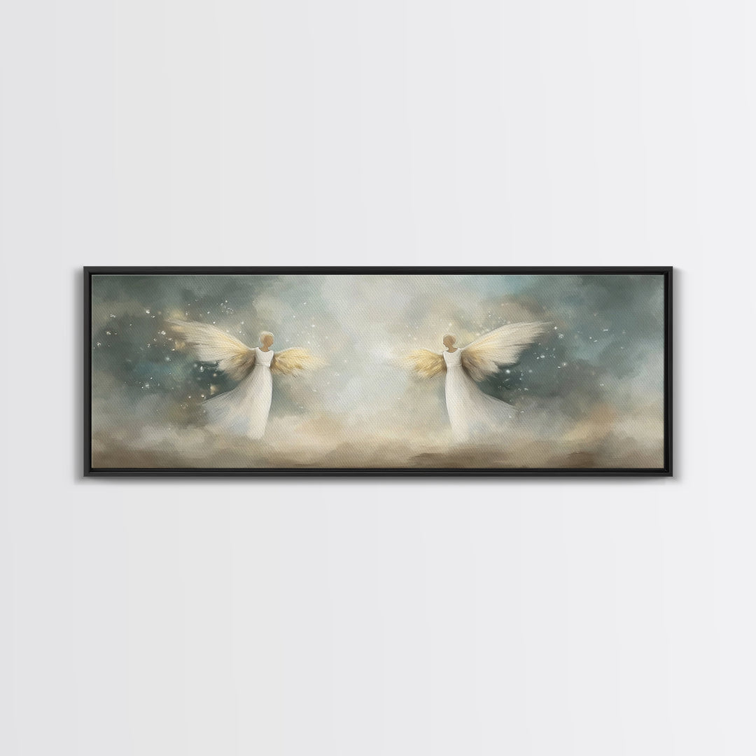 Glory Among Clouds | Framed Canvas Print | Christian Wall Art | Panoramic Art | Christian Art Canvas | Christmas Art | Modern Christian Art