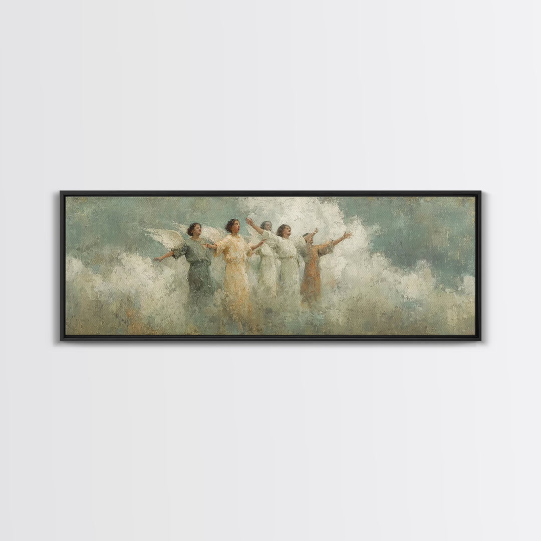 Angelic Light Chorus, Framed Canvas Print, Christian Art Print, Panoramic Print, Christian Wall Art, Christmas Canvas Wall Art, Christian D