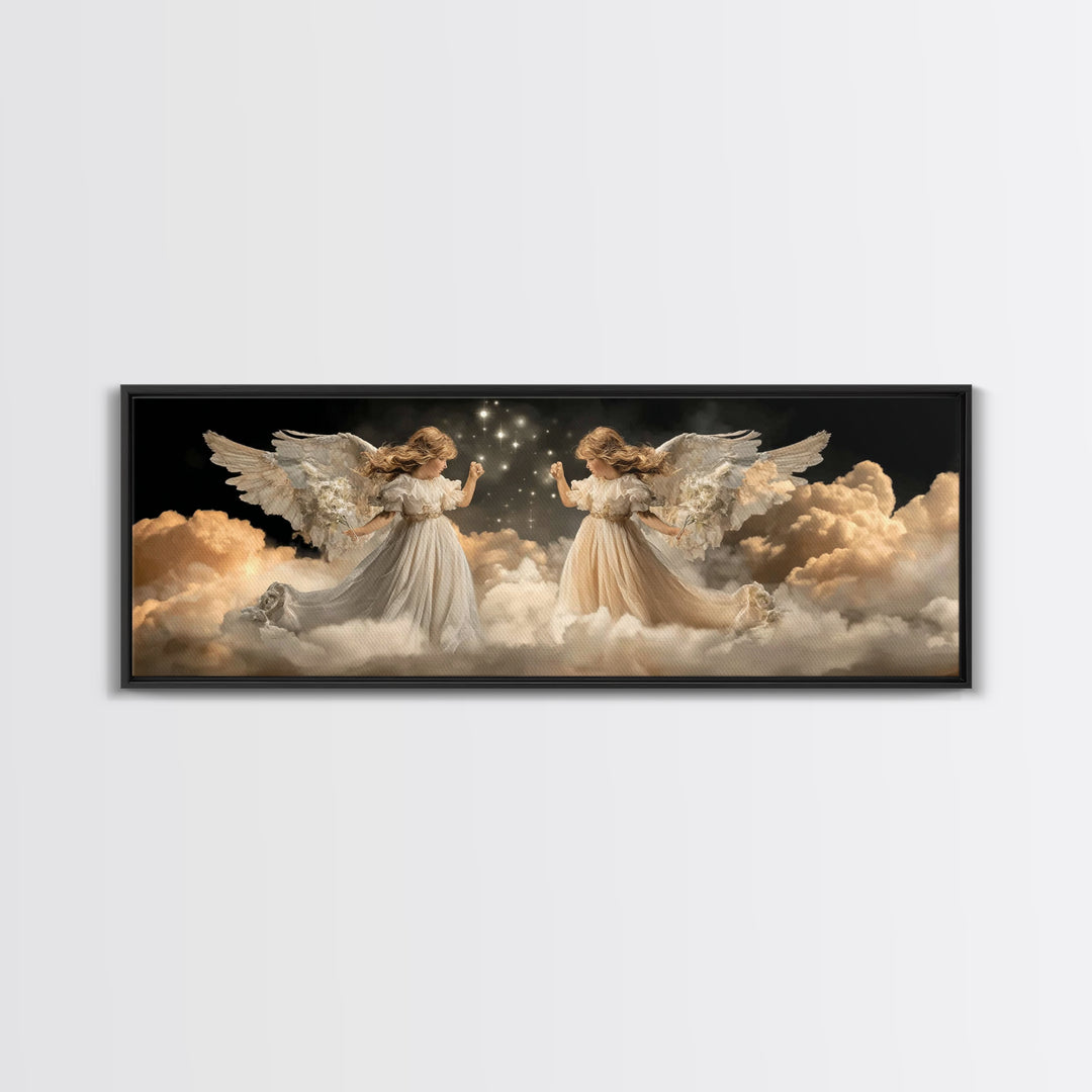 Cloudborne Messengers – Framed Canvas Print – Vintage Christian Art – Christian Wall Art – Panoramic Wall Art – Christmas Art – Christian A