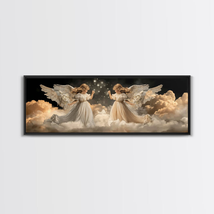 Cloudborne Messengers – Framed Canvas Print – Vintage Christian Art – Christian Wall Art – Panoramic Wall Art – Christmas Art – Christian A
