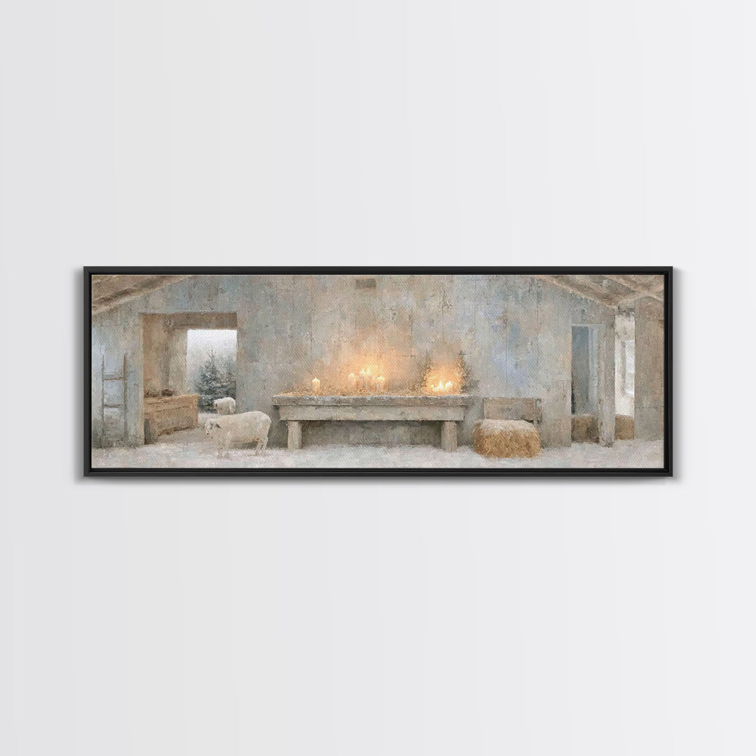 Shepherds’ Quiet Shelter | Framed Canvas Print | Panoramic Art | Christian Wall Art | Christian Art Canvas | Christmas Art | Christian Chri