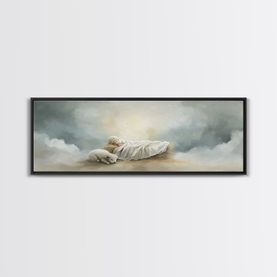 Heaven’s Quiet Rest – Framed Canvas Print – Panoramic Painting – Christian Wall Art – Christmas Art – Christian Art Canvas – Subtle Christi