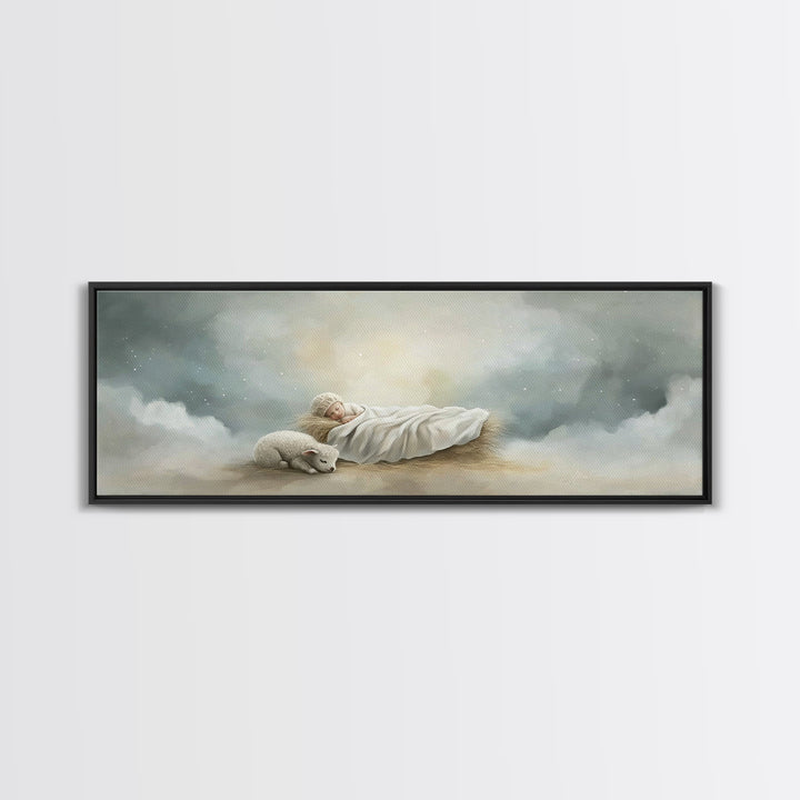 Heaven’s Quiet Rest – Framed Canvas Print – Panoramic Painting – Christian Wall Art – Christmas Art – Christian Art Canvas – Subtle Christi