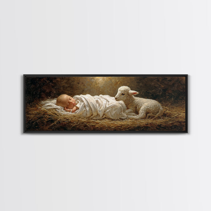 Lamb of Promise | Framed Canvas Print | Christian Art Canvas | Panoramic Frame | Christmas Art | Christian Wall Art | Christian Art