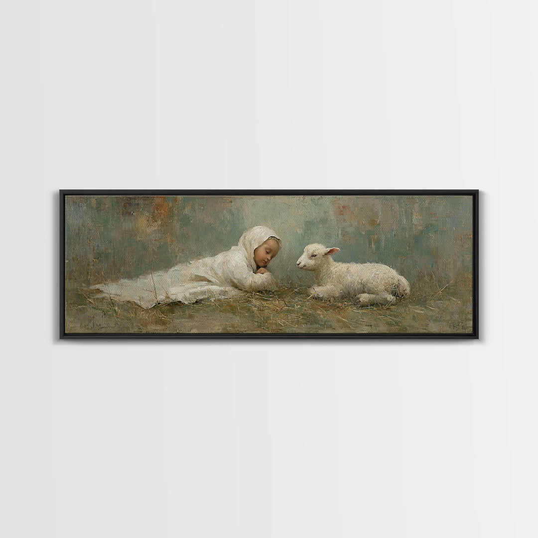 Little Shepherd Peace, Framed Canvas Print, Christmas Art, Panoramic Art, Christian Art Canvas, Christian Wall Art, Christian Christmas Dec