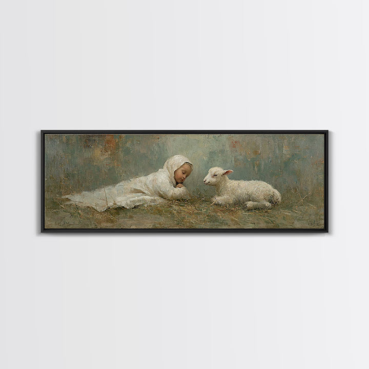 Little Shepherd Peace, Framed Canvas Print, Christmas Art, Panoramic Art, Christian Art Canvas, Christian Wall Art, Christian Christmas Dec