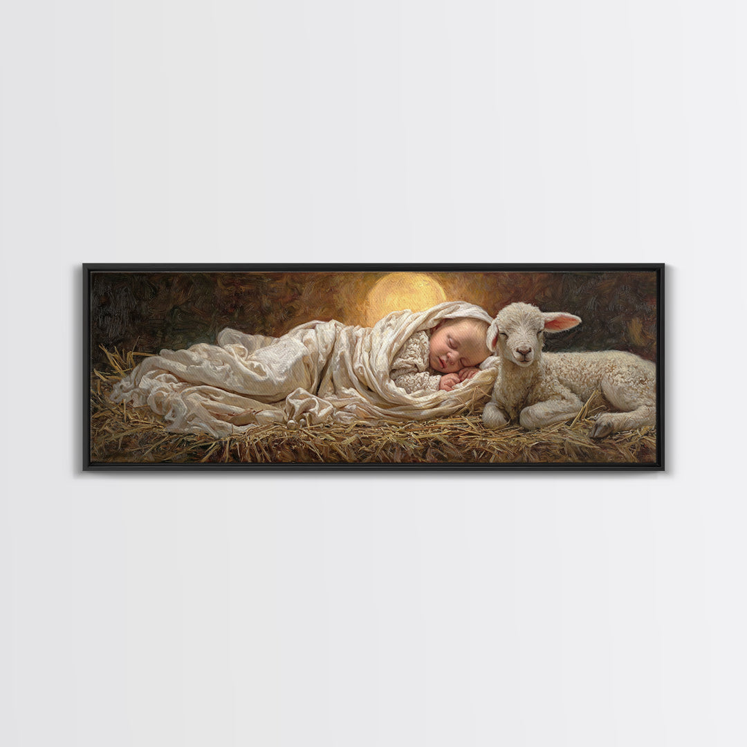 Holy Night Peace, Framed Canvas Print, Christian Wall Art, Christmas Art Prints, Jesus Painting, Panoramic Art, Christian Art Canvas