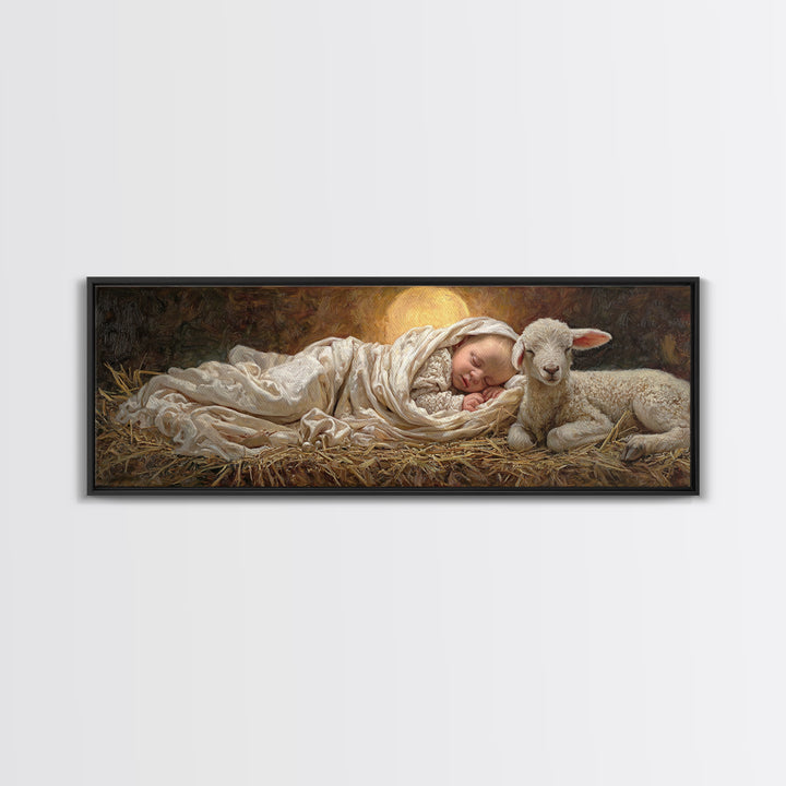 Holy Night Peace, Framed Canvas Print, Christian Wall Art, Christmas Art Prints, Jesus Painting, Panoramic Art, Christian Art Canvas