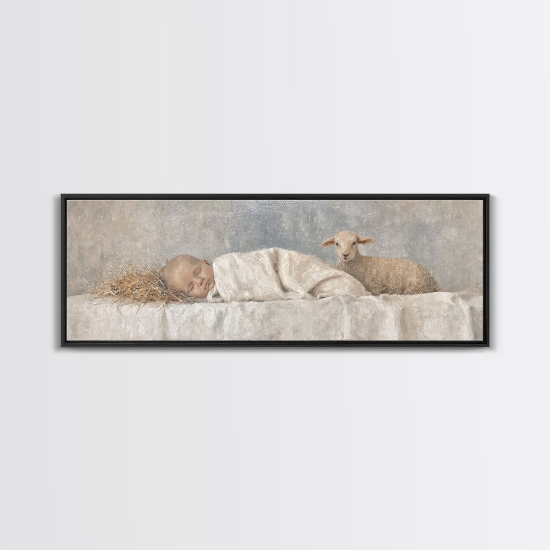 Shepherds Calm Light – Framed Canvas Print – Christian Art Canvas – Christian Wall Art – Christmas Art Work – Panoramic Print – Nativity