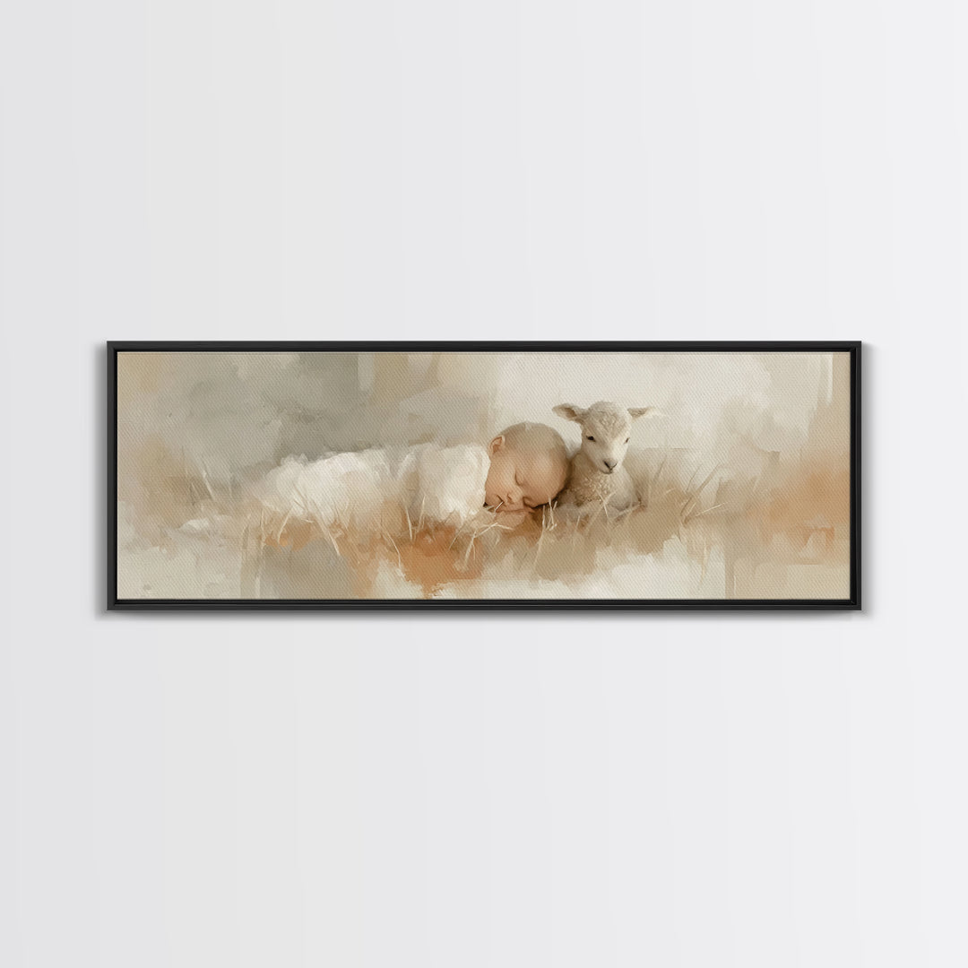 Divine Meadow Calm, Framed Canvas Print, Christian Art, Christian Christmas Decor, Jesus Painting Canvas, Panoramic Painting, Unique Christ