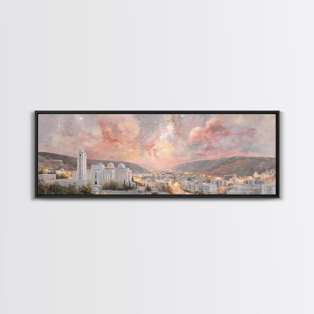 Nazareth Night Sky, Framed Canvas Print, Christian Art Canvas, Jesus Painting, Christmas Wall Art, Panoramic Print, Christian Gift