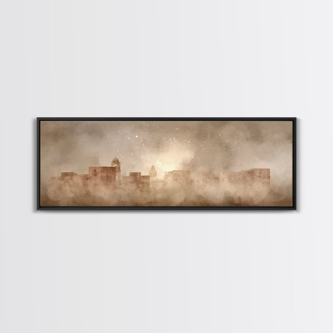 Bethlehem Dawn Haze, Framed Canvas Print, Christian Wall Art, Christian Art Canvas, Christmas Art Work, Panoramic Art, Christian Gift