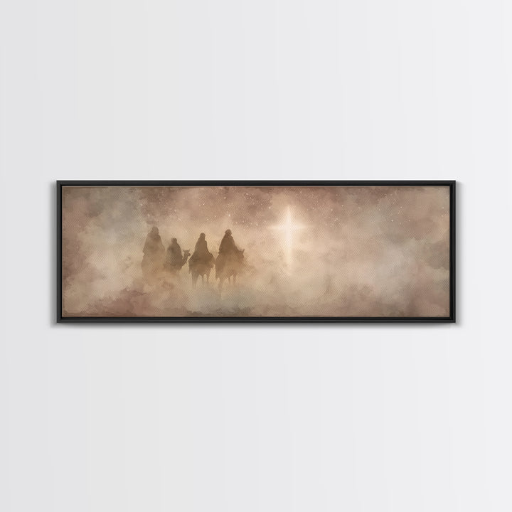 Star-Lit Journey, Framed Canvas Print, Christian Art Canvas, Christmas Wall Art, Christian Christmas Art, Panoramic Print, Christian Decora
