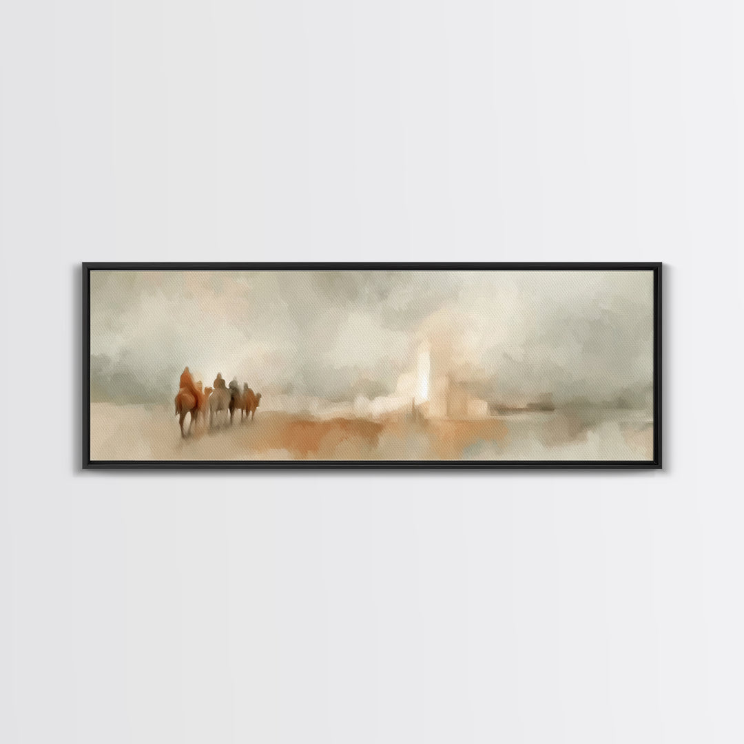 Holy Path Wanderers, Framed Canvas Print, Christian Christmas Art, Christian Art Canvas, Christmas Wall Art, Panoramic Painting, Christian