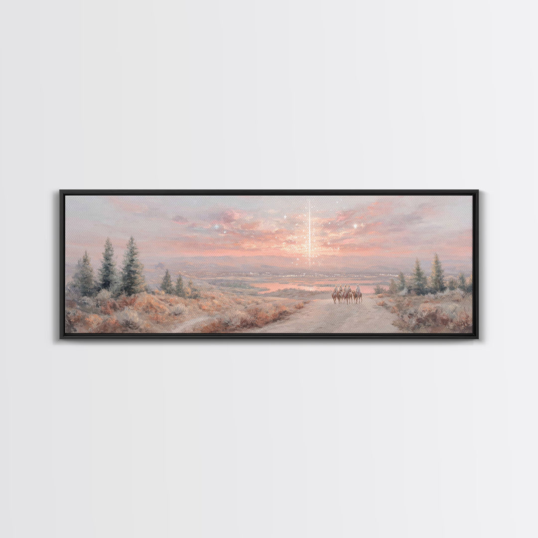 Star Over Mountains | Framed Canvas Print | Christmas Wall Art | Christian Art | Christian Art Canvas | Panoramic Painting | Christian Gift
