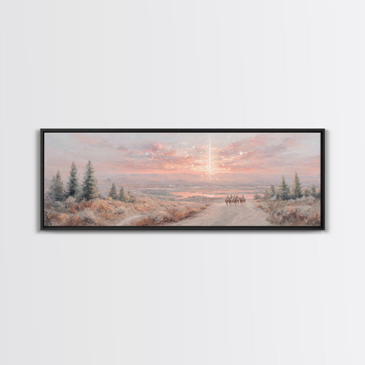 Star Over Mountains | Framed Canvas Print | Christmas Wall Art | Christian Art | Christian Art Canvas | Panoramic Painting | Christian Gift