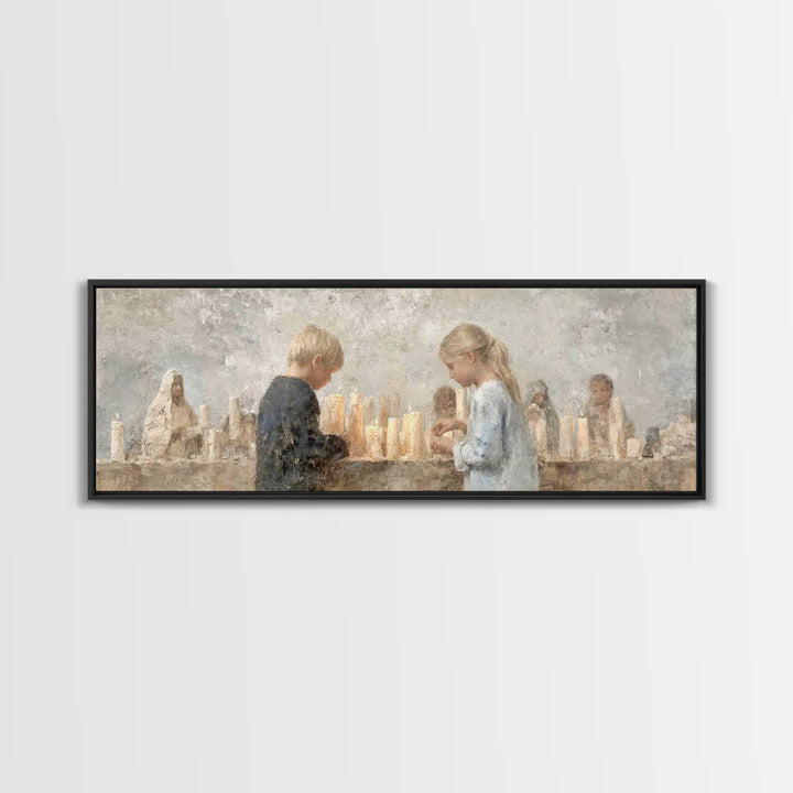 Little Lights Gathered | Framed Canvas Print | Christian Art Print | Christmas Wall Art | Panoramic Art | Christian Art Canvas | Christmas