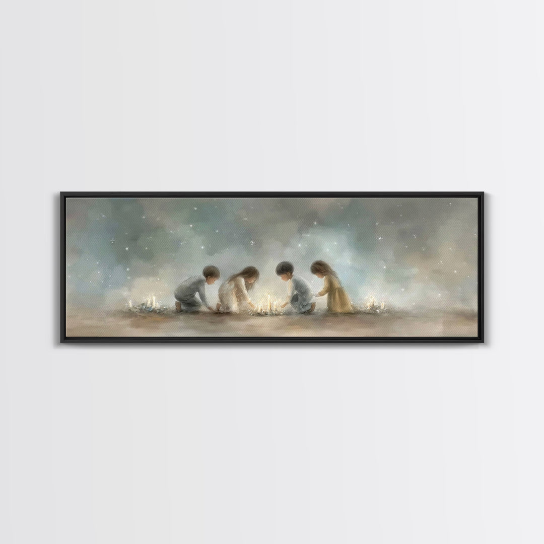 Children Of Wonder, Framed Canvas Print, Christmas Art, Christian Wall Art, Panoramic Print, Christian Art Canvas, Christian Christmas Art