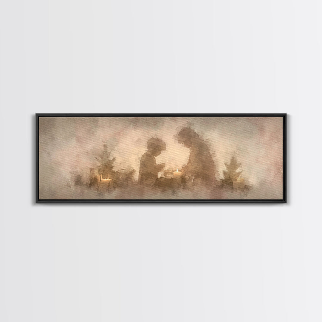 Warm Advent Glow – Framed Canvas Print – Christmas Wall Art – Christian Art Painting – Panoramic Wall Art – Christian Decorations – Christm
