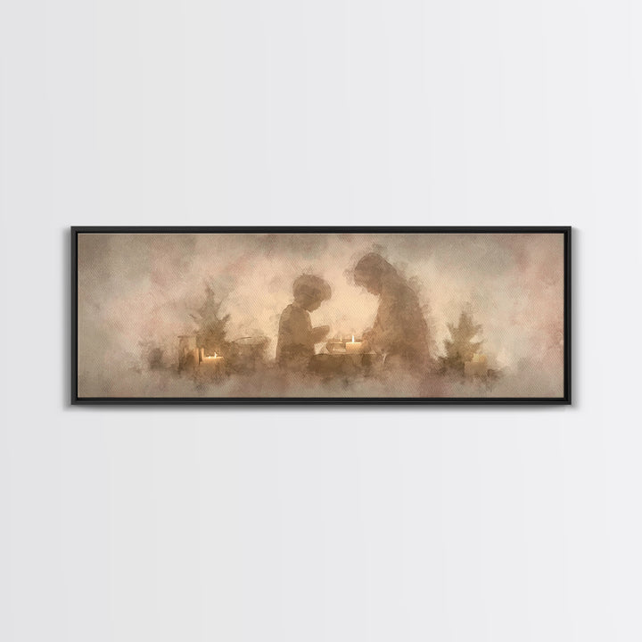 Warm Advent Glow – Framed Canvas Print – Christmas Wall Art – Christian Art Painting – Panoramic Wall Art – Christian Decorations – Christm