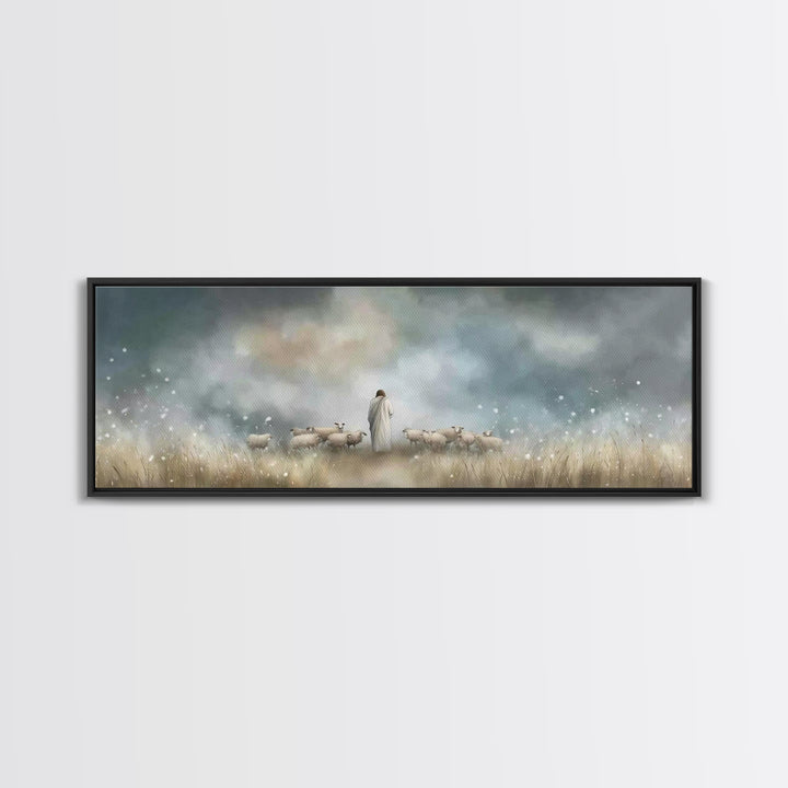 Pastoral Shepherd Light, Framed Canvas Print, Jesus Painting, Christian Wall Art, Panoramic Art, Christian Art Canvas, Christian Decoration