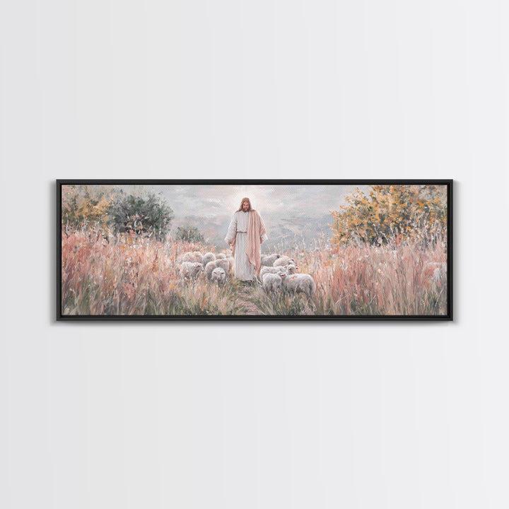Shepherd Of Mercy – Framed Canvas Print – Jesus Art Print – Christian Wall Art – Panoramic Wall Art – Large Christian Art – Christian Paint