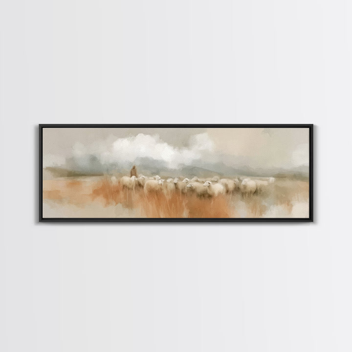 Guiding Gentle Shepherd | Framed Canvas Print | Christian Paintings | Jesus Canvas Art | Panoramic Painting | Christian Decor | Christian A