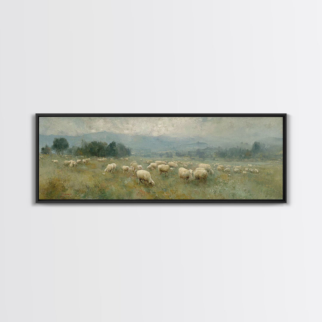 Peaceful Pasture Grace – Framed Canvas Print – Christian Wall Art – Christian Art Canvas – Panoramic Art – Christian Painting – Christian G