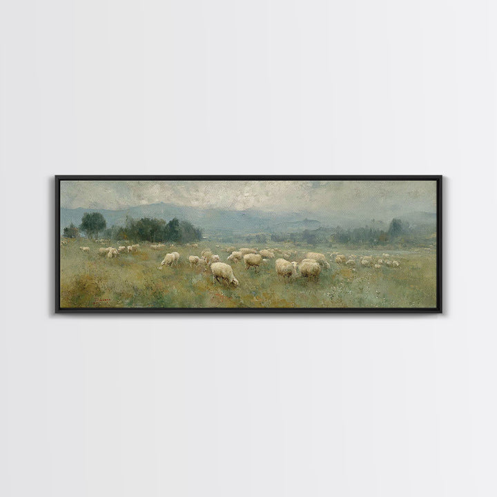 Peaceful Pasture Grace – Framed Canvas Print – Christian Wall Art – Christian Art Canvas – Panoramic Art – Christian Painting – Christian G