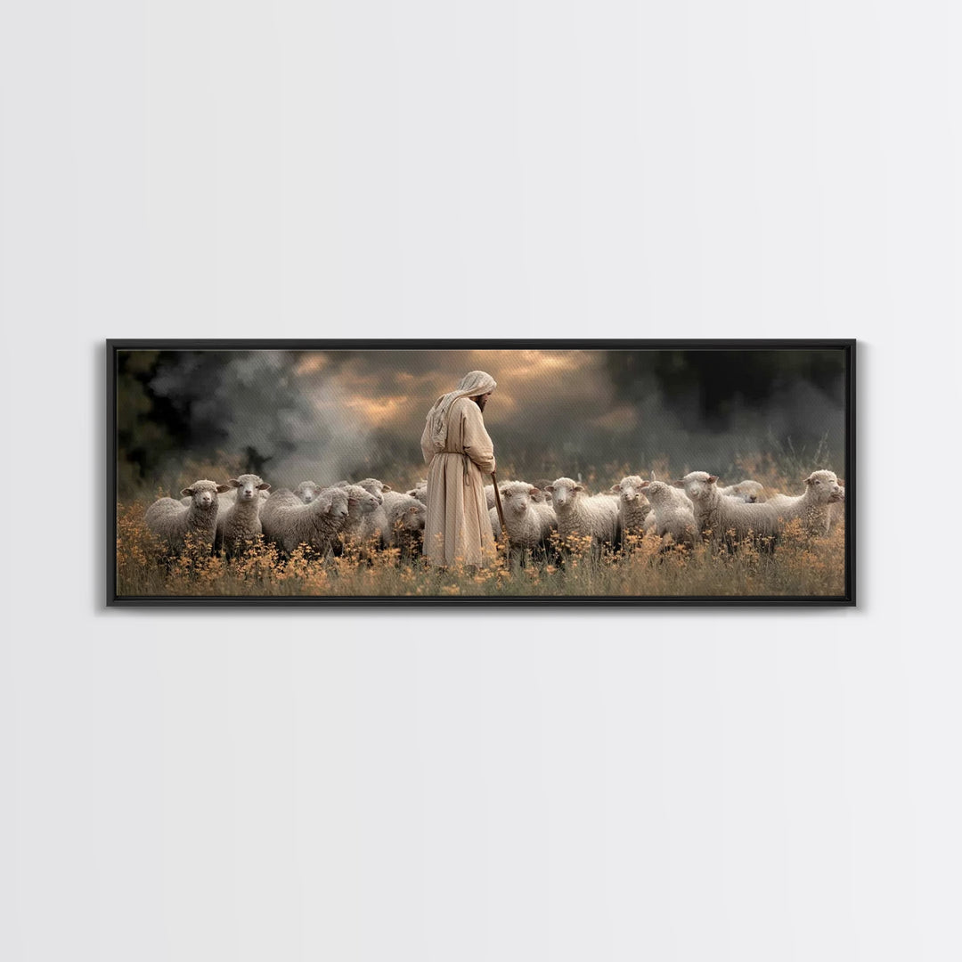 Shepherds Of Peace – Framed Canvas Print – Christian Wall Art – Jesus Painting – Christian Art Canvas – Panoramic Art – Christian Decor