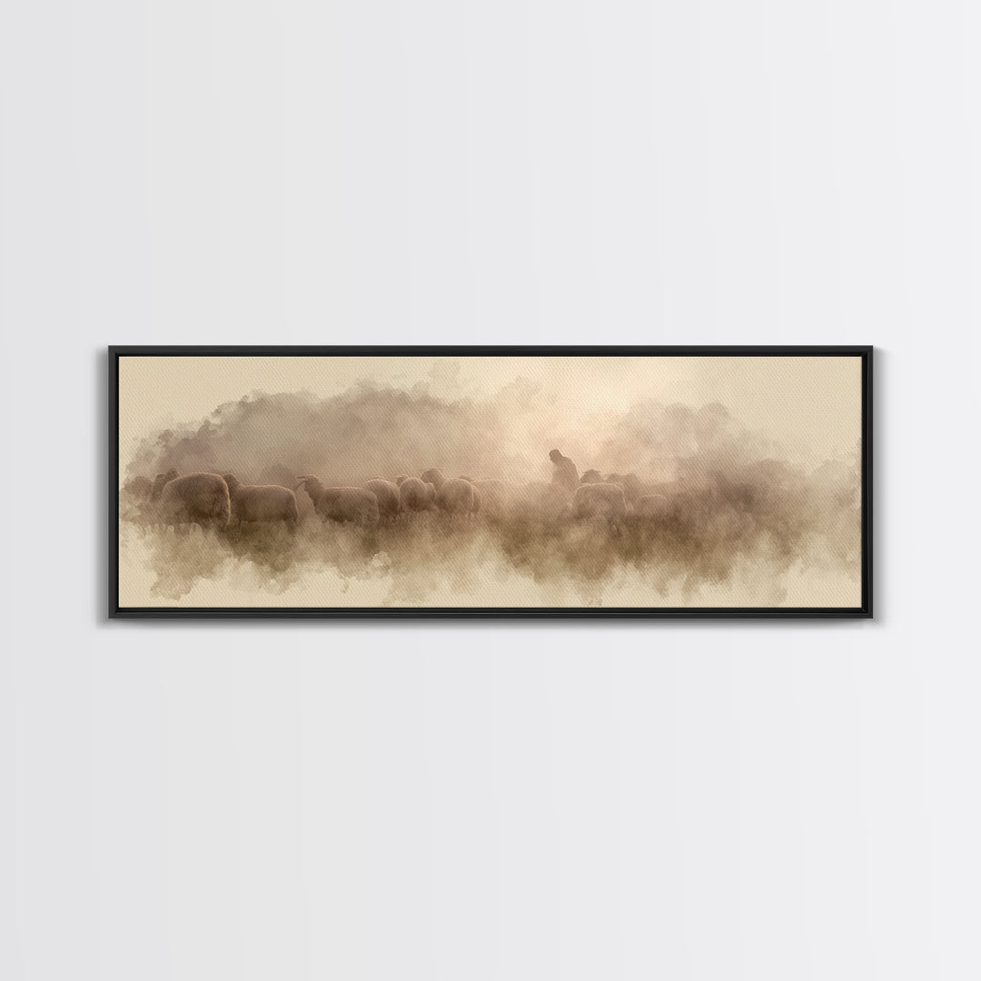 Mist Of Bethlehem, Framed Canvas Print, Christian Art Canvas, Christian Painting, Panoramic Wall Art, Modern Christian Art, Christmas Art