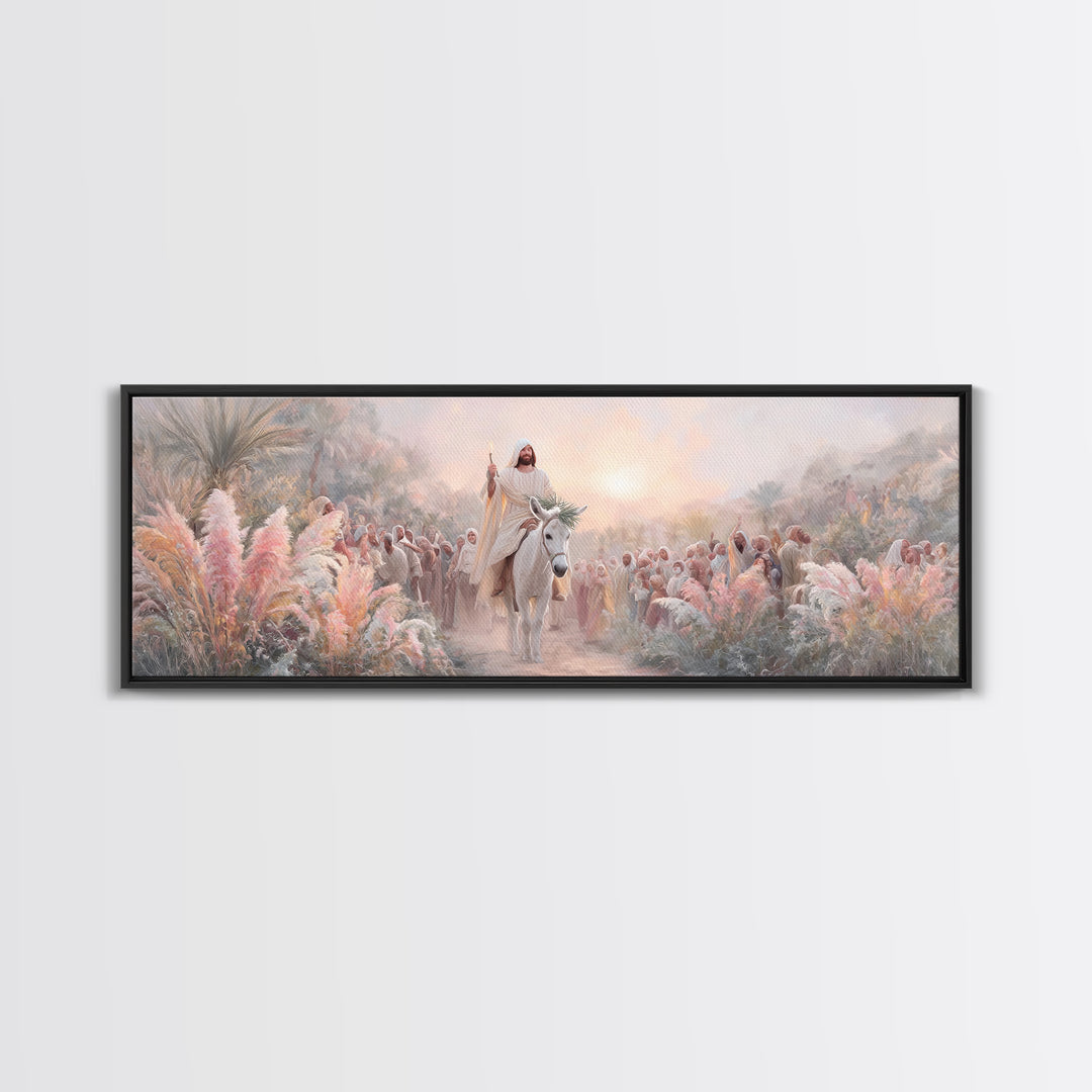 Palm Gate Welcome, Framed Canvas Print, Christian Painting, Panoramic Art, Jesus Canvas Art, Christian Christmas Art, Modern Christian Art