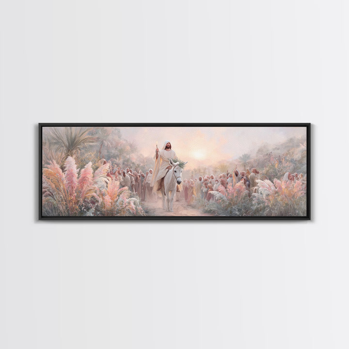 Palm Gate Welcome, Framed Canvas Print, Christian Painting, Panoramic Art, Jesus Canvas Art, Christian Christmas Art, Modern Christian Art