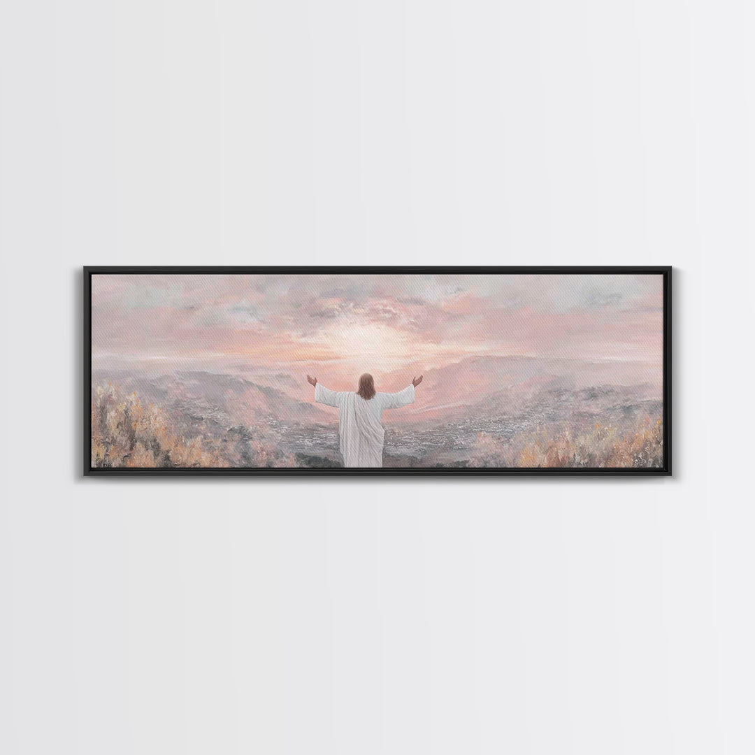 Hills Of Eternal Light | Framed Canvas Print | Panoramic Print | Jesus Painting | Christian Art Canvas | Christian Wall Art
