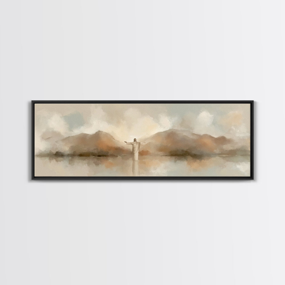 Still Waters Blessing, Framed Canvas Print, Panoramic Art, Christian Wall Art, Christian Art, Jesus Painting