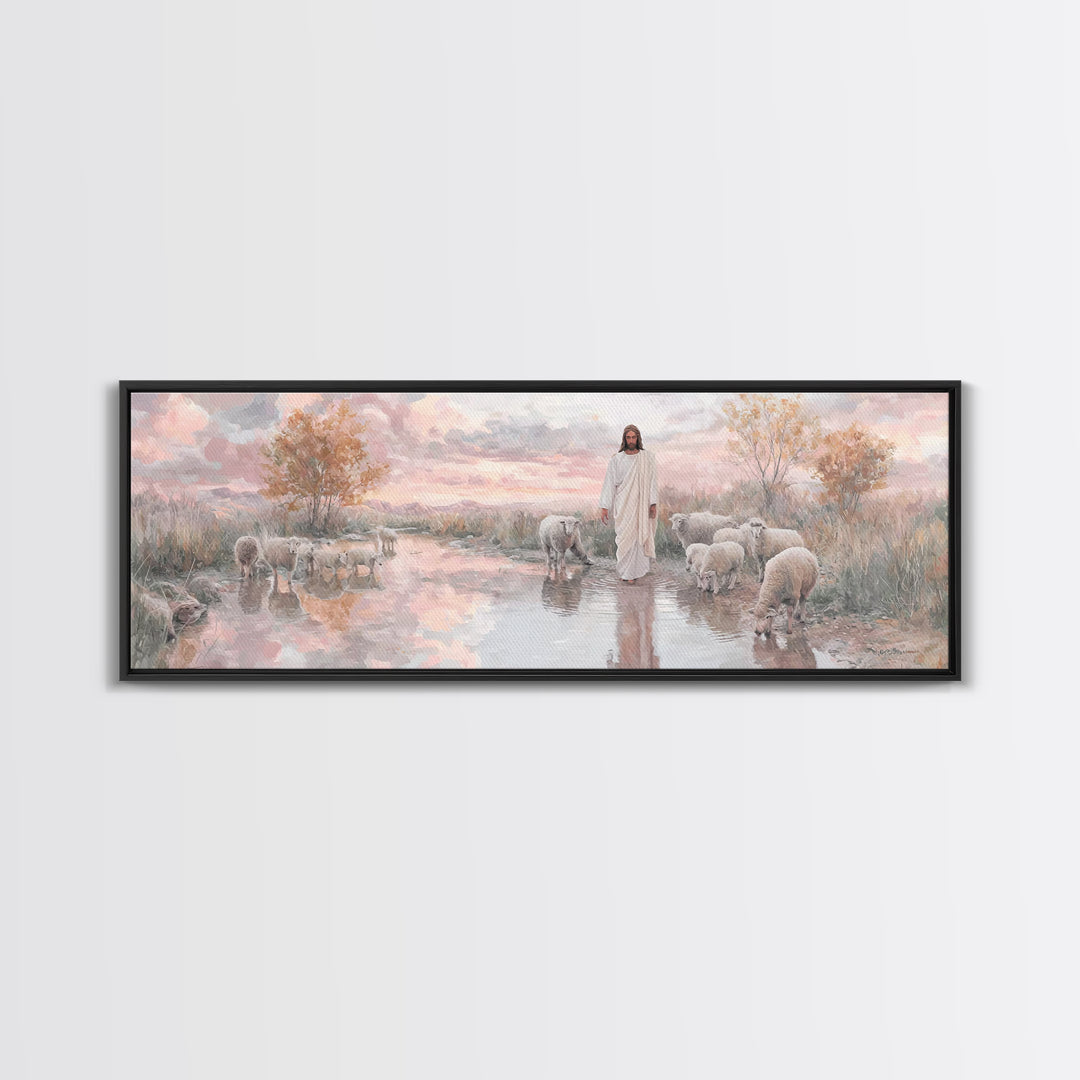Autumn Pasture Calm | Framed Canvas Print | Panoramic Art | Christian Art | Jesus Painting | Christian Wall Art