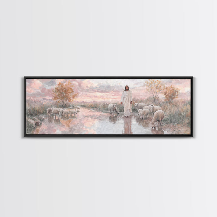 Autumn Pasture Calm | Framed Canvas Print | Panoramic Art | Christian Art | Jesus Painting | Christian Wall Art