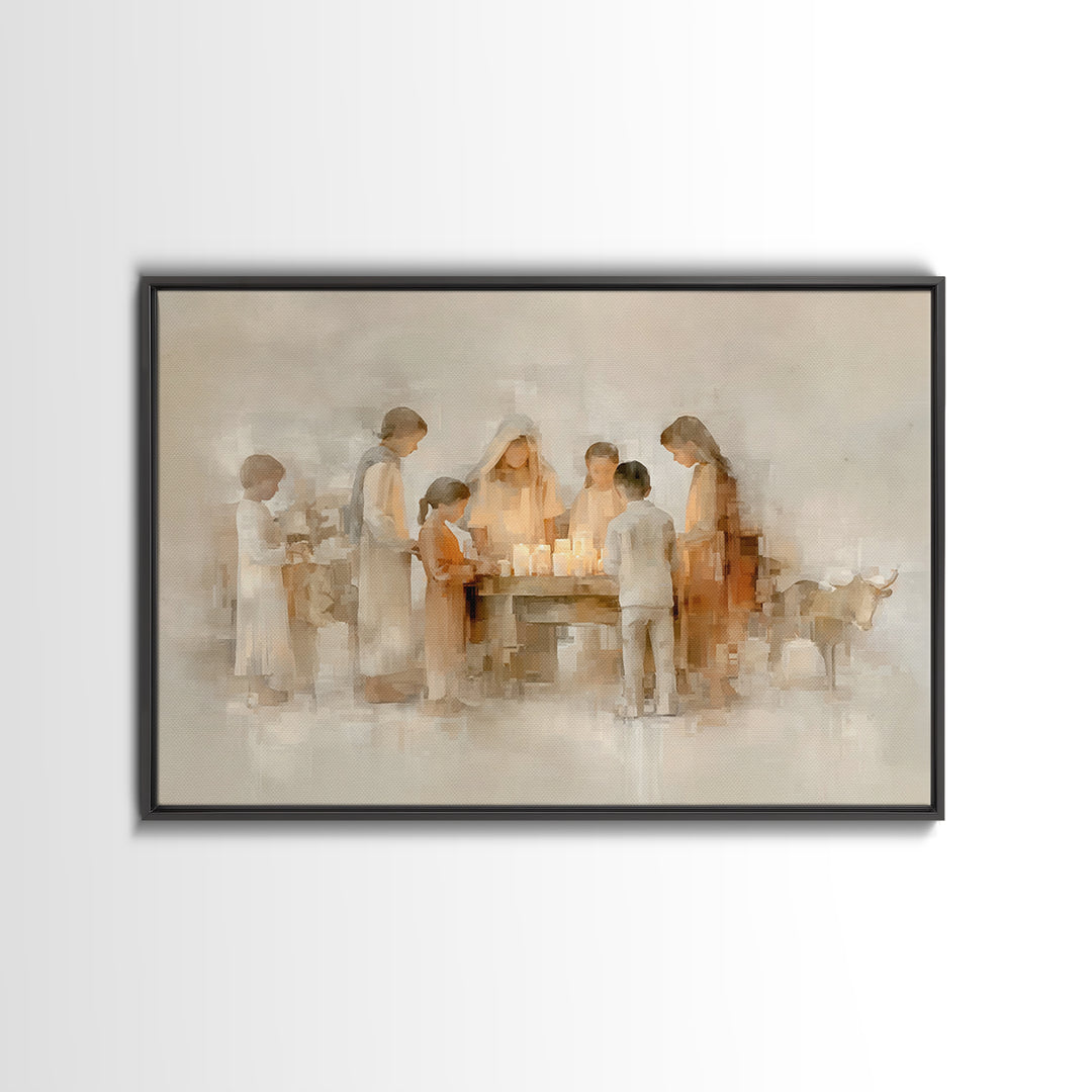 Gathered In Grace – Framed Canvas Print – Christmas Art – Christian Art Canvas – Christian Wall Art – Christian Christmas Art – Christian G