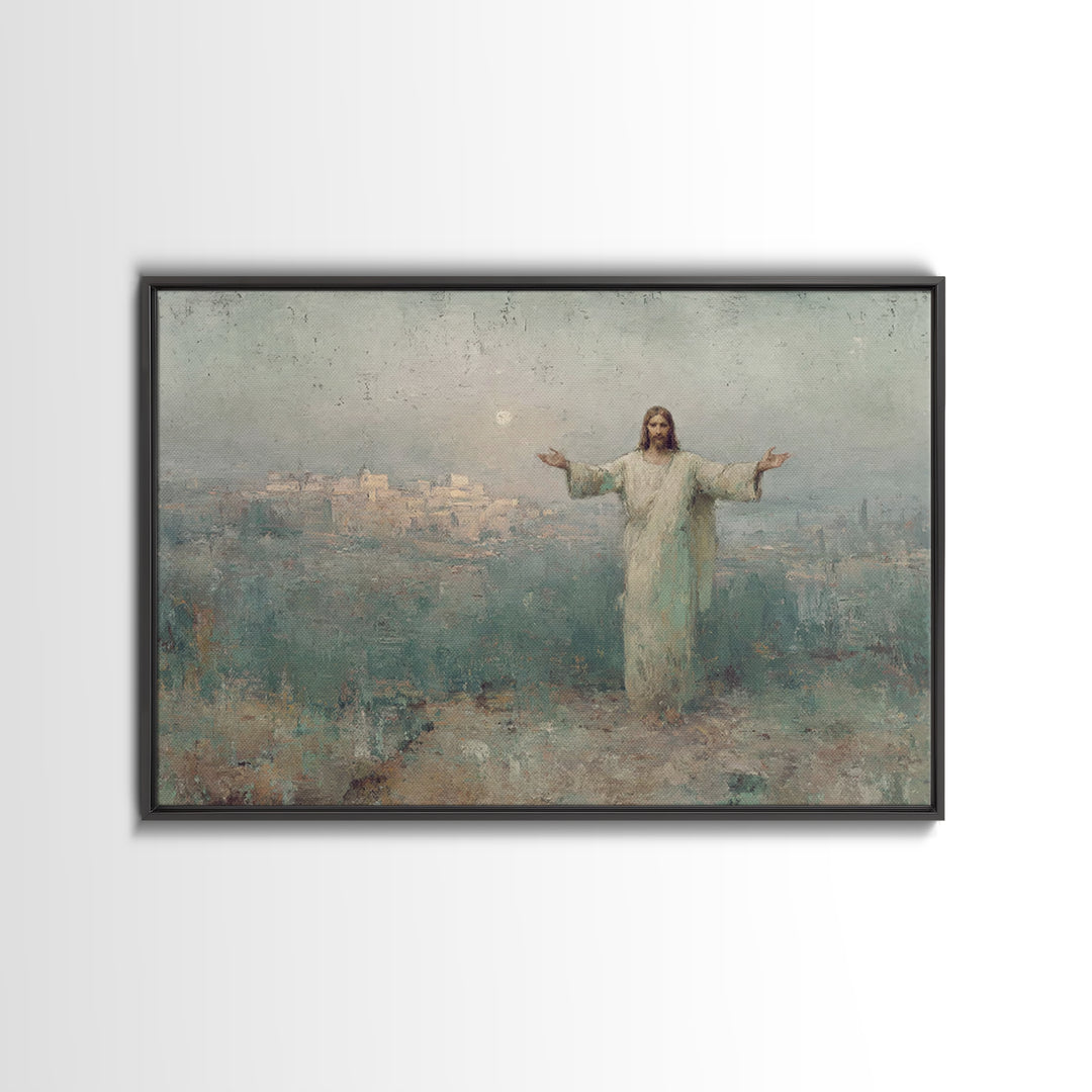 Risen City Blessing – Framed Canvas Print – Christian Wall Art – Jesus Painting – Christian Art Canvas – Vintage Christian Art – Christian